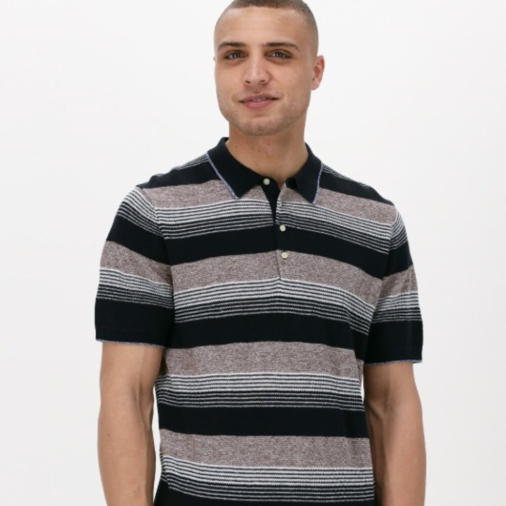 Scotch & Soda Men's Knit Structured Linen Blend Striped Polo Neutral Size XL